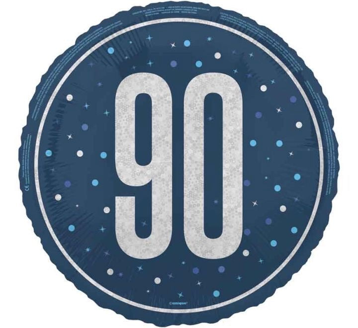 18"/ 46cm BLUE GLITZ "90" ROUND FOIL BALLOON