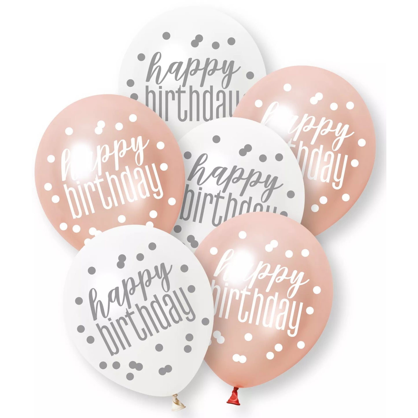 12"/ 30cm HAPPY BIRTHDAY GLITZ ROSE GOLD LATEX BALLOONS (6 PACK)