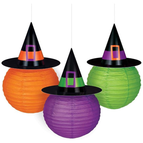 WITCHES' CREW PAPER LANTERNS WITCH HATS (24cm, 3 PACK)