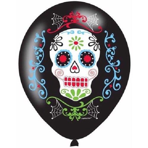 11"/ 27cm DAY OF THE DEAD 6 PACK LATEX BALLOONS