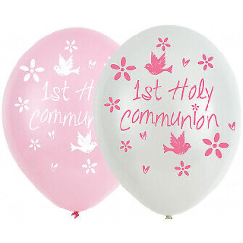 11"/ 28cm PINK 1ST HOLY COMMUNION CHURCH 6 PACK LATEX BALOONS