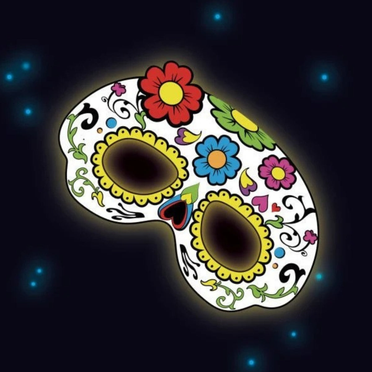 FLORAL GLOW-IN-THE-DARK HALLOWEEN MASK (19cm)