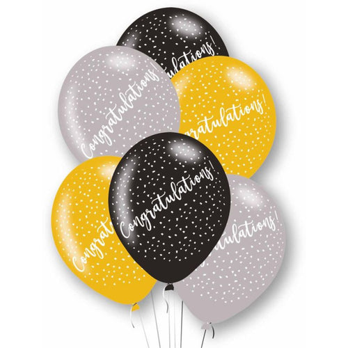 11"/ 27CM CONGRATULATIONS! 6 PACK LATEX BALLOONS