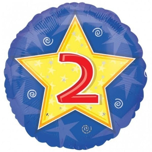 18"/ 46cm 2ND BIRTHDAY STARS & SWIRLS ROUND FOIL BALLOON