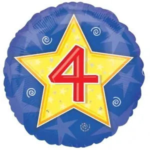 18"/ 46cm AGE 4 STARS AND SWIRLS ROUND FOIL BALLOON