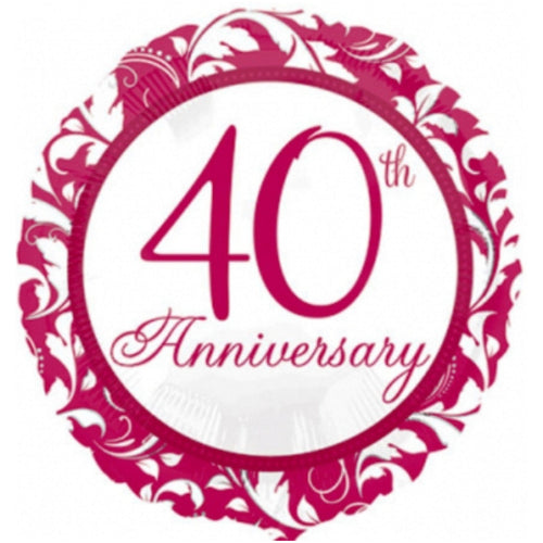 18"/ 46cm 40TH ANNIVERSARY ROUND FOIL BALLOON