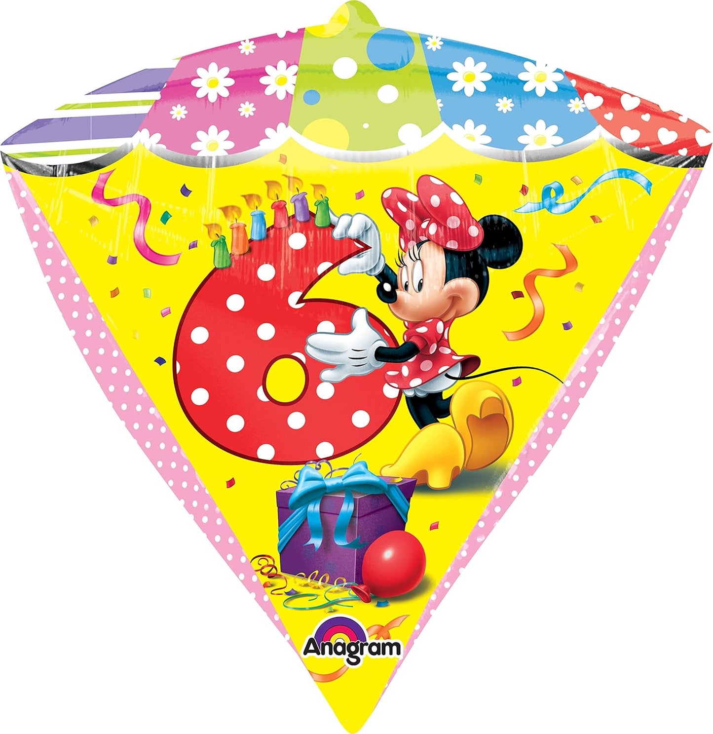 15"/ 38cm MINNIE MOUSE AGE 6 DIAMOND SHAPE FOIL BALLOON