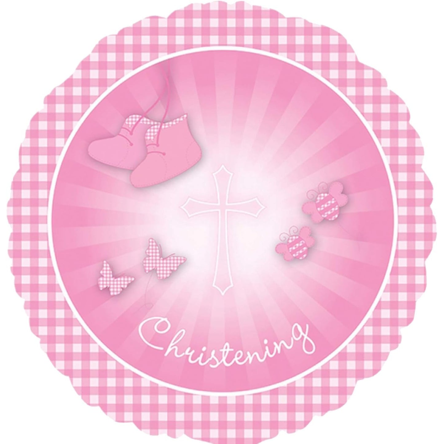 18"/ 46cm CHRISTENING BOOTIES PINK ROUND FOIL BALLOON