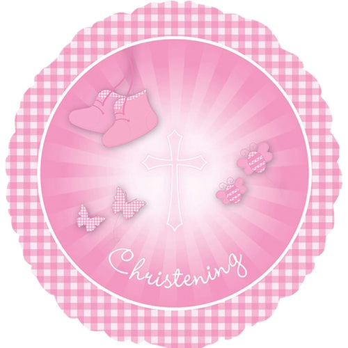 18"/ 46cm CHRISTENING BOOTIES PINK ROUND FOIL BALLOON