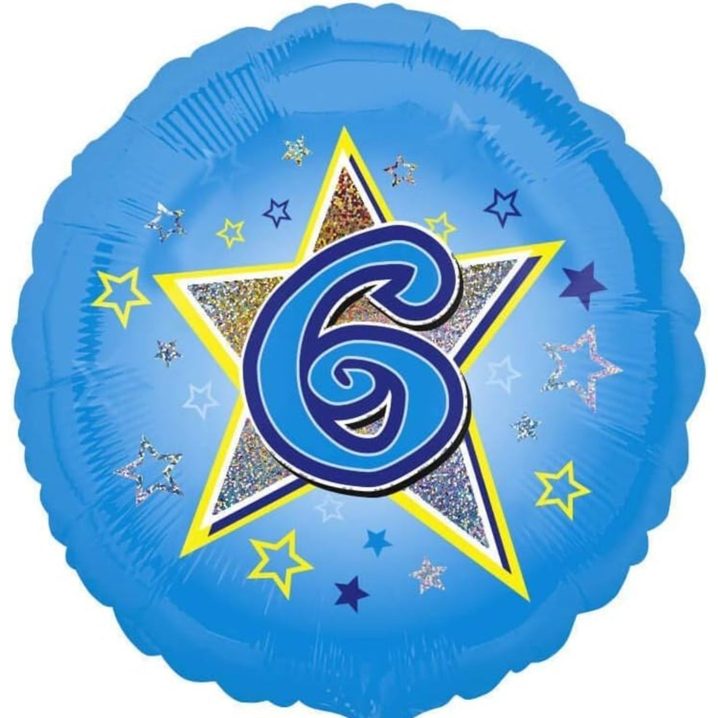 18"/ 46cm AGE 6 BLUE STAR ROUND FOIL BALLOON