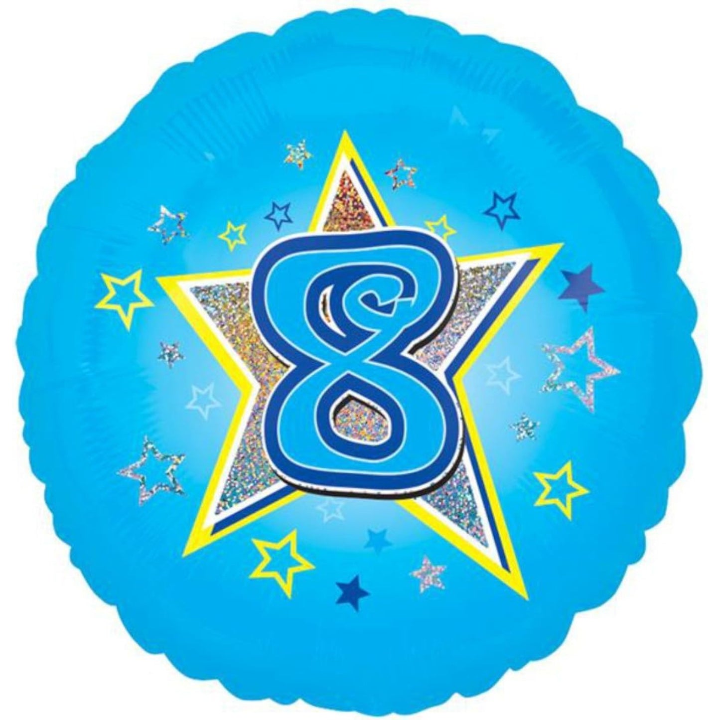 18"/ 46cm AGE 8 BLUE STAR ROUND FOIL BALLOON