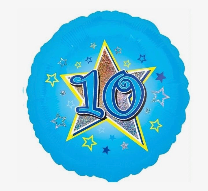 18"/ 46cm BLUE WITH STARS "10" ROUND FOIL BALLOON