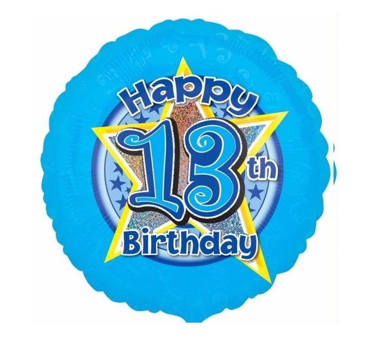 18"/ 46cm BLUE HAPPY 13TH BIRTHDAY ROUND FOIL BALLOON