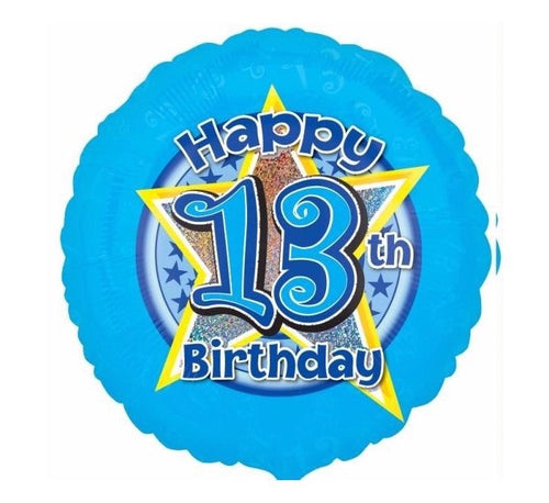 18"/ 46cm BLUE HAPPY 13TH BIRTHDAY ROUND FOIL BALLOON