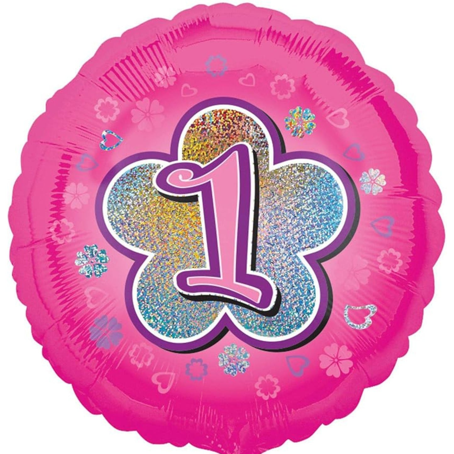 18"/ 46cm PINK FLOWERS "1" ROUND FOIL BALLOON