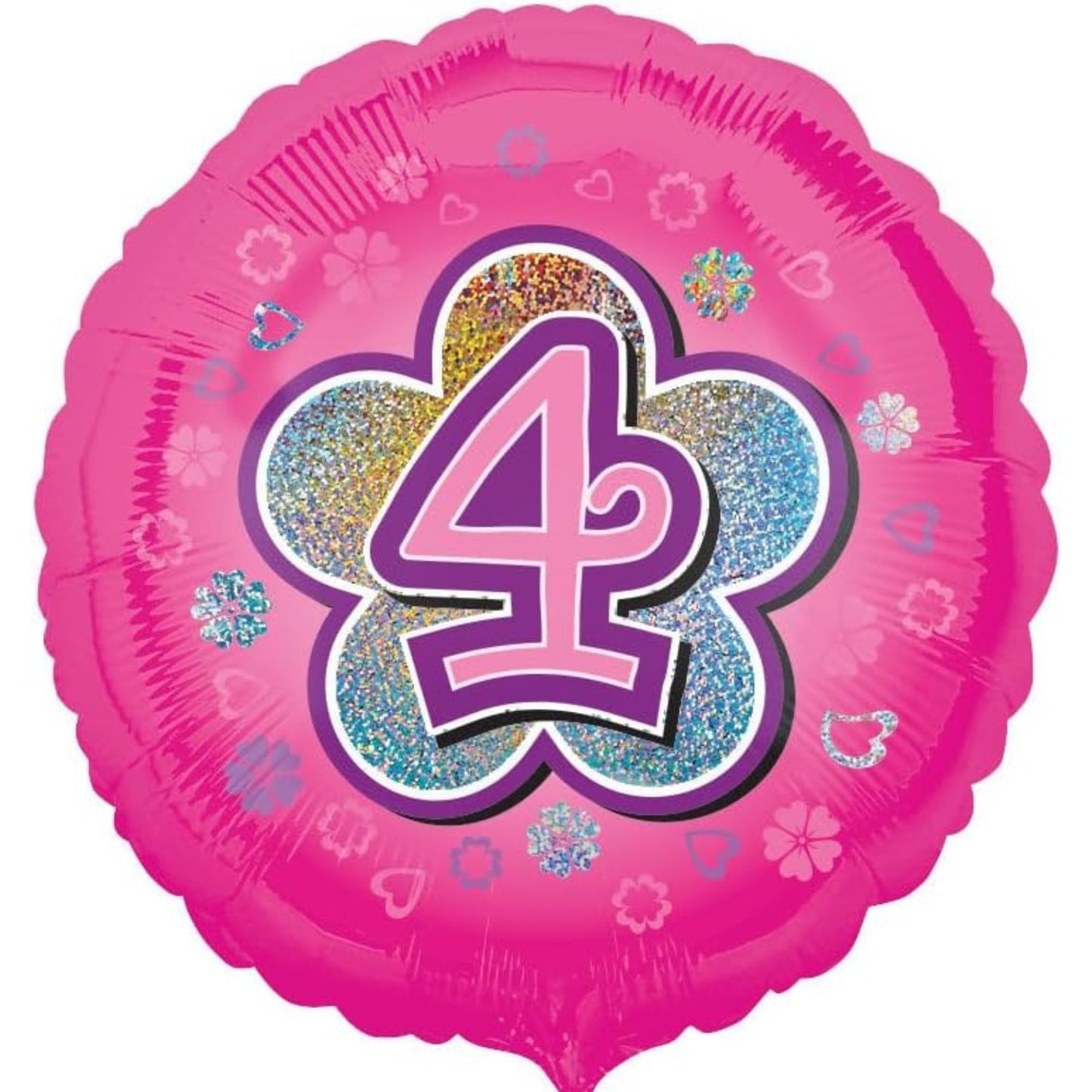 18"/ 46cm PINK FLOWERS AGE 4 HOLOGRAPHIC ROUND FOIL BALLOON