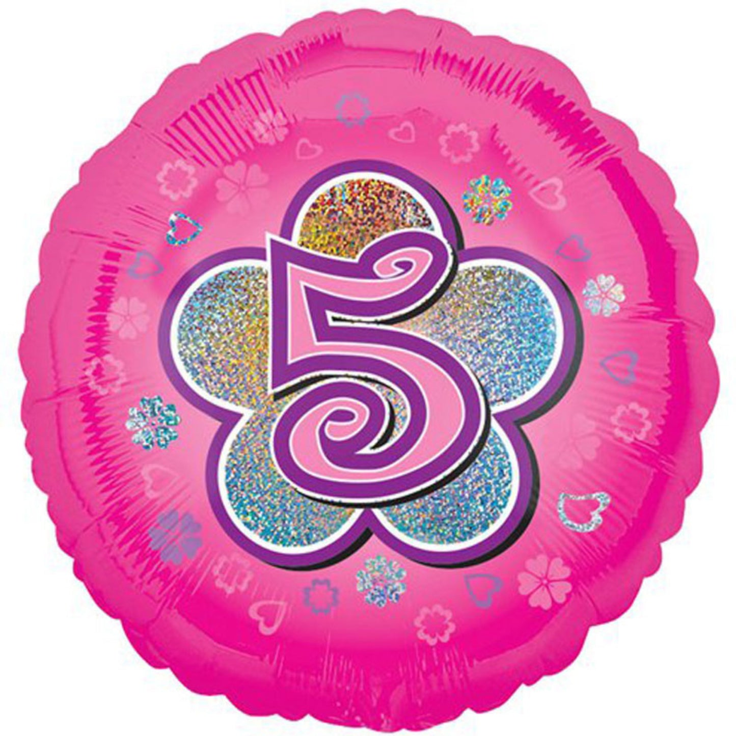 18"/ 46cm PINK "5" WITH FLOWERS ROUND FOIL BALLOON