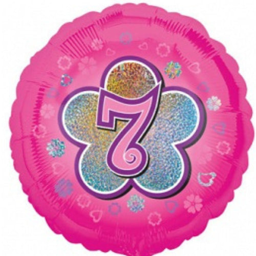 18"/ 46cm AGE 7 PINK FLOWER ROUND FOIL BALLOON