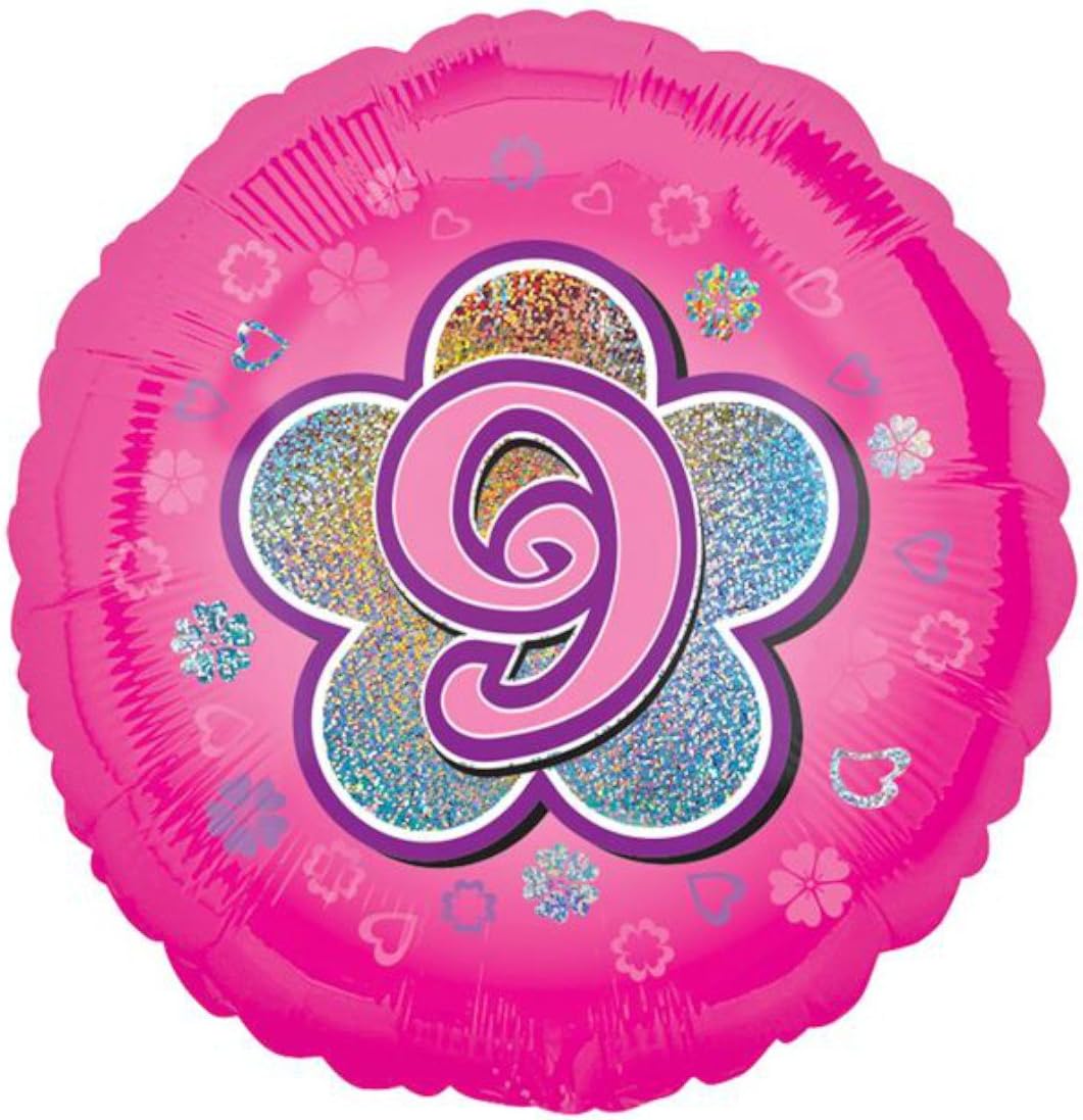 18"/ 46cm AGE 9 PINK FLOWER ROUND FOIL BALLOON