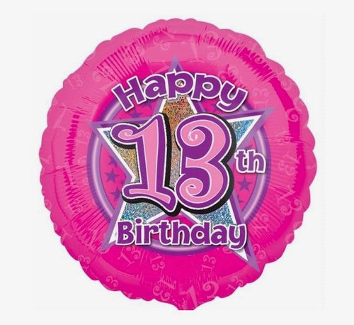 18"/ 46cm PINK HAPPY 13TH BIRTHDAY ROUND FOIL BALLOON
