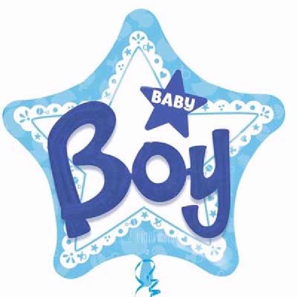 32"/ 81cm BABY BOY STAR SHAPE FOIL BALLOON