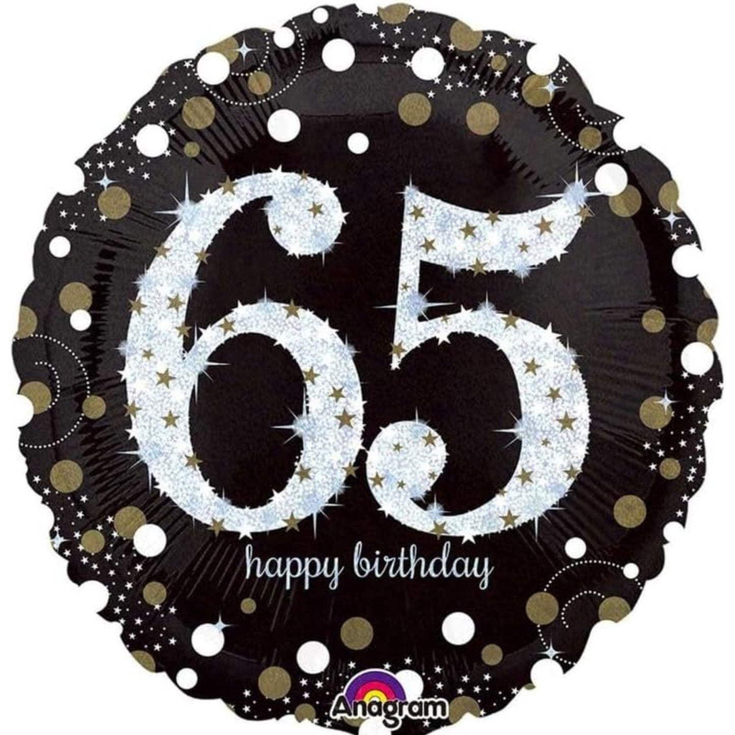 18"/ 46cm GOLD SPARKLES 65TH BIRTHDY ROUND FOIL BALLOON