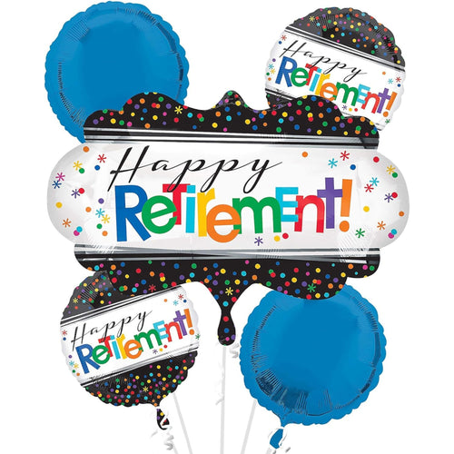 HAPPY RETIREMENT 5 PIECE FOIL BALLOON BOUQUET (1 x 27, 4 x 18"/ 1 x 69cm, 4 x 46cm)