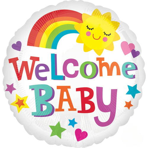 18"/ 46cm WELCOME BABY RAINBOW ROUND FOIL BALLOON