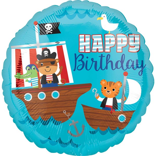 18"/ 46cm HAPPY BIRTHDAY PIRATE ANIMALS ROUND FOIL BALLOON