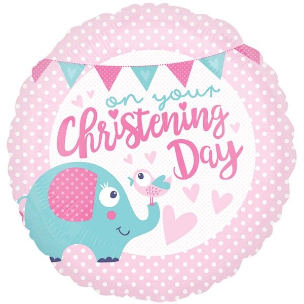 18" PINK CHRISTENING DAY ROUND FOIL BALLOON