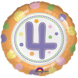 18"/ 46cm SPOT ON 4TH BIRTHDAY ROUND FOIL BALLOON