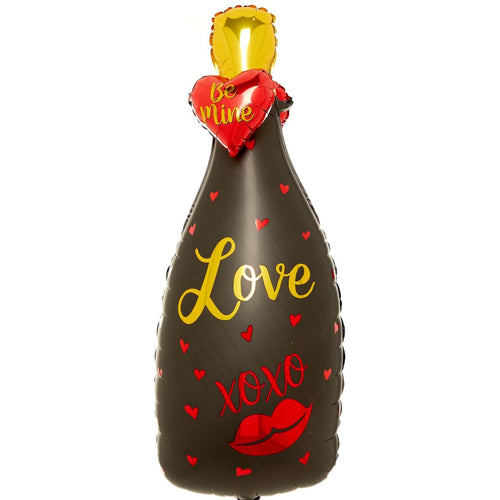 35"/ 89cm LOVE XOXO BLACK WINE BOTTLE SUPERSHAPE FOIL BALLOON