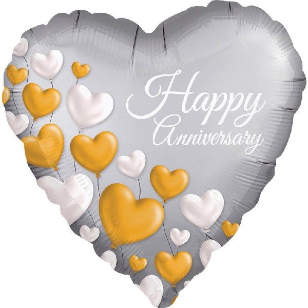 18"/ 46cm ANNIVERSARY PLATINUM HEARTS HEART SHAPE FOIL BALLOON