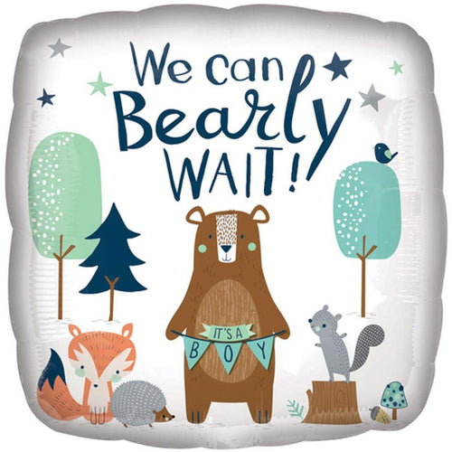 18"/ 46cm WE CAN BEARLY WAIT SQUARE FOIL BALLOON