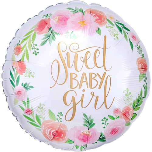 18"/ 46cm FLORAL BABY GIRL ROUND FOIL BALLOON