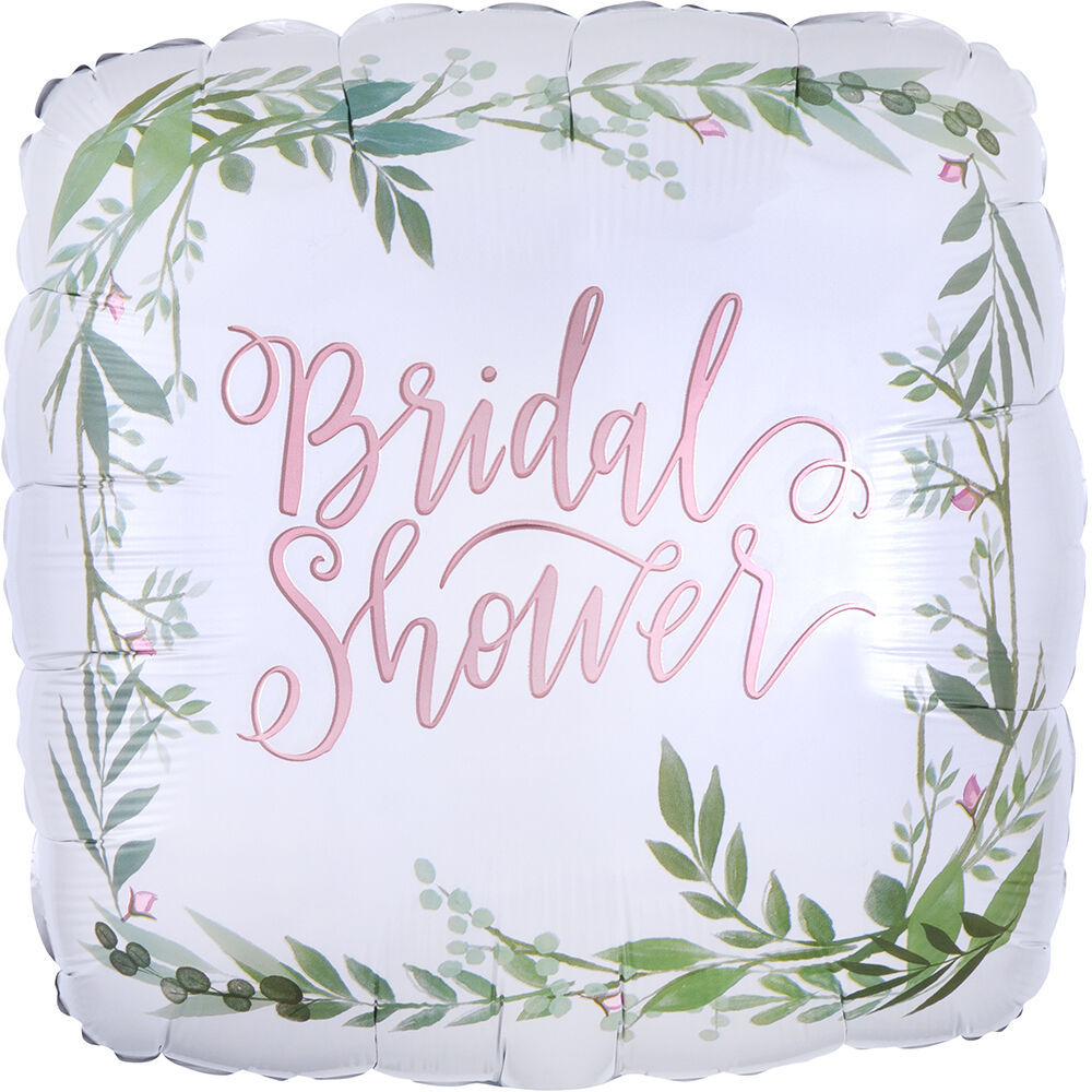 17"/ 43cm LOVES & LEAVES BRIDAL SHOWER SQUARE FOIL BALLOON
