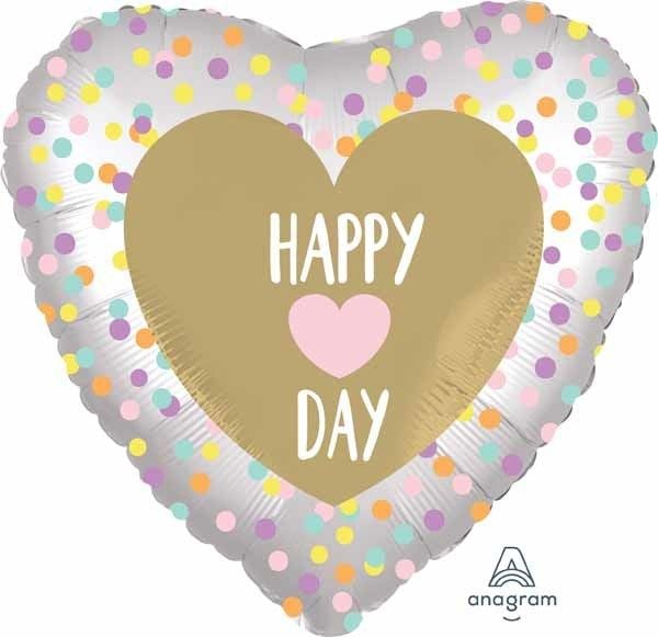 18"/ 46cm HAPPY DAY PASTEL SPOTS HEART SHAPE FOIL BALLOON