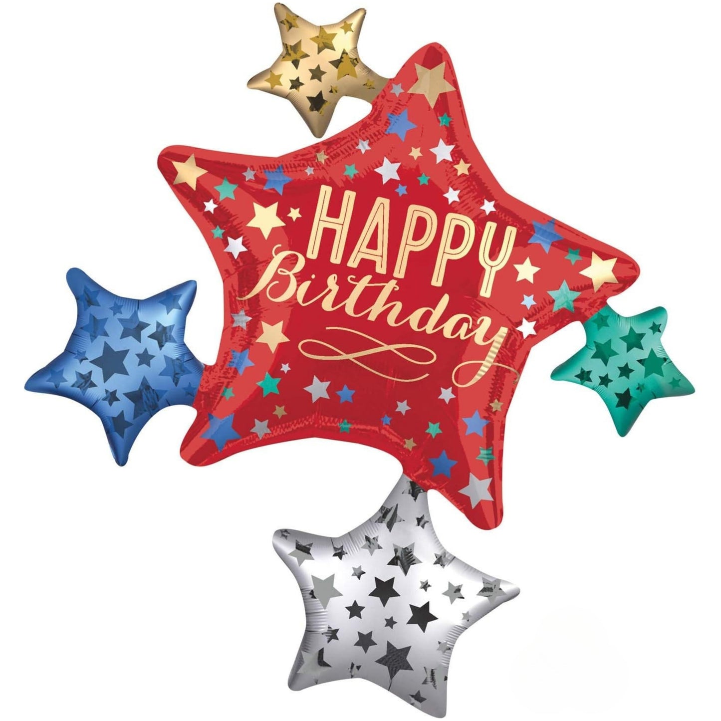 35"/ 89cm BIRTHDAY SATIN STAR CLUSTER GIANT SUPERSHAPE FOIL BALLOON