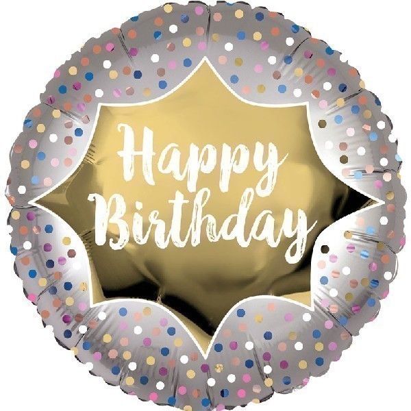 18"/ 46cm BIRTHDAY SATIN GOLD BURST ROUND FOIL BALLOON