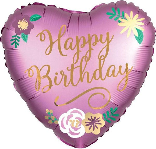 18"/ 46cm BIRTHDAY SATIN FLOWERS HEART FOIL BALLOON
