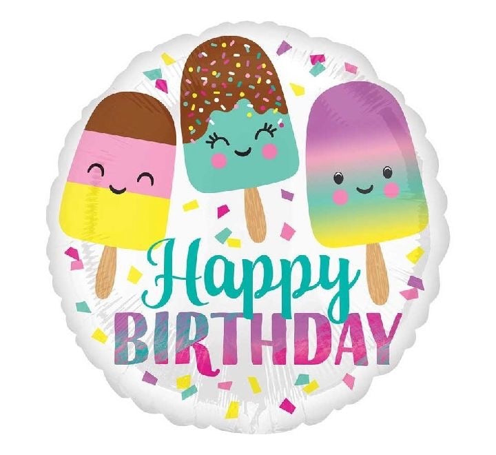 18"/ 46cm HAPPY BIRTHDAY ICE LOLLY ROUND FOIL BALLOON
