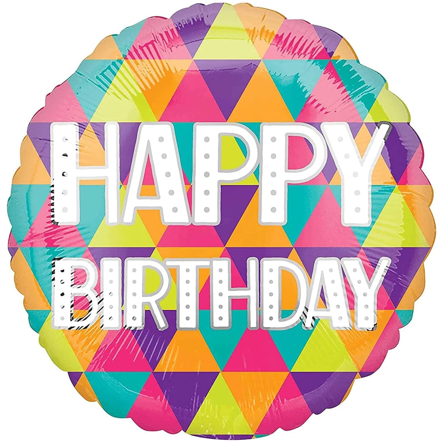 18"/ 46cm COLOURFUL TRIANGLES BIRTHDAY  ROUND FOIL BALLOON