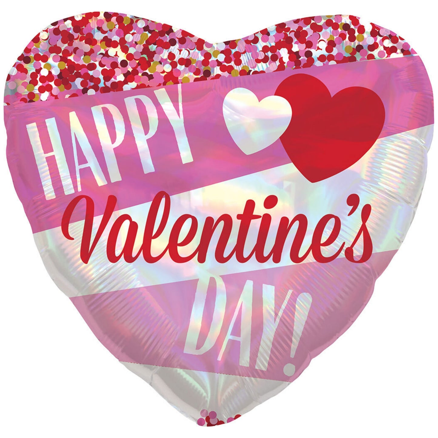 18"/ 46cm HAPPY VALENTINE'S DAY IRIDESCENT STRIPE HOLOGRAPHIC HEART FOIL BALLOON