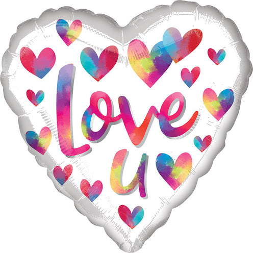 17"/ 43cm LOVE U COLOUR SPLASH HEART SHAPE FOIL BALLOON