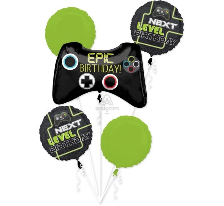 LEVEL UP GAMING BIRTHDAY 5 PIECE FOIL BALLOON BOUQUET (1x28", 4x18"/ 1x71cm, 4x46cm)