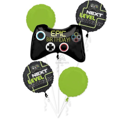 LEVEL UP GAMING BIRTHDAY 5 PIECE FOIL BALLOON BOUQUET (1x28", 4x18"/ 1x71cm, 4x46cm)