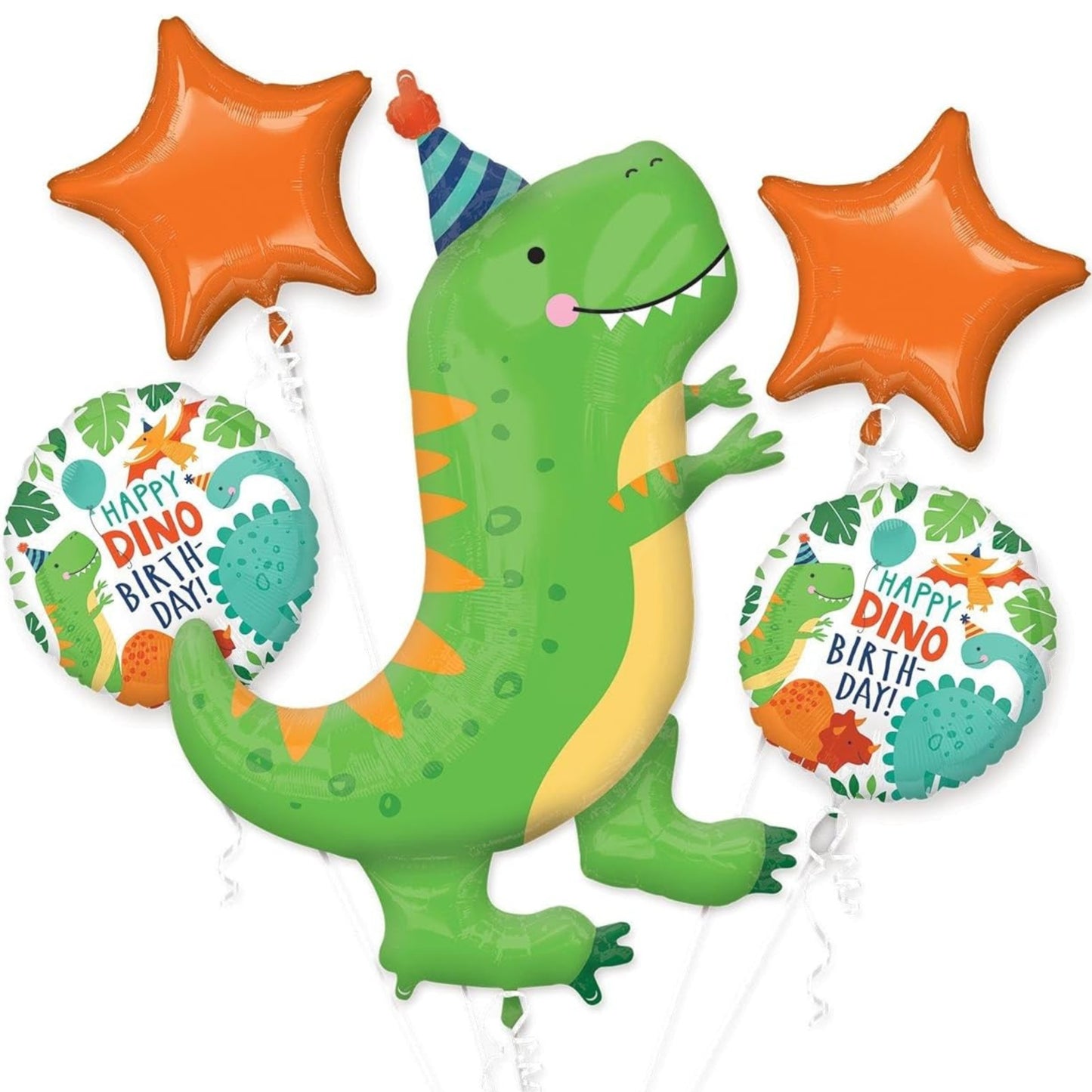 HAPPY DINO BIRTHDAY! DINOSAUR 5 PIECE FOIL BALLOON BOUQUET (1x32", 4x18"/ 1x81cm, 4x46cm)