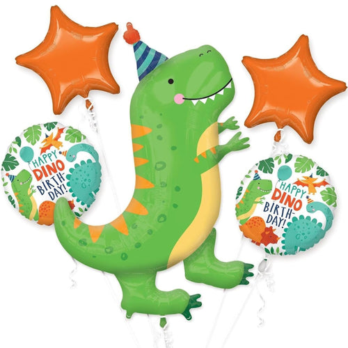 HAPPY DINO BIRTHDAY! DINOSAUR 5 PIECE FOIL BALLOON BOUQUET (1x32", 4x18"/ 1x81cm, 4x46cm)