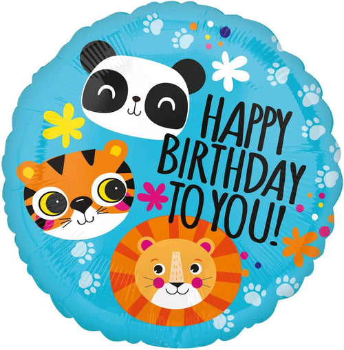 18"/ 46cm HAPPY BIRTHDAY LION TIGER & PANDA ROUND FOIL BALLOON