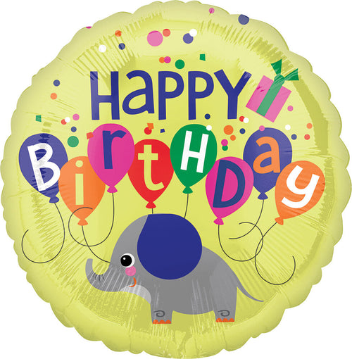 17"/ 43cm HAPPY BIRTHDAY ELEPHANT ROUND FOIL BALLOON